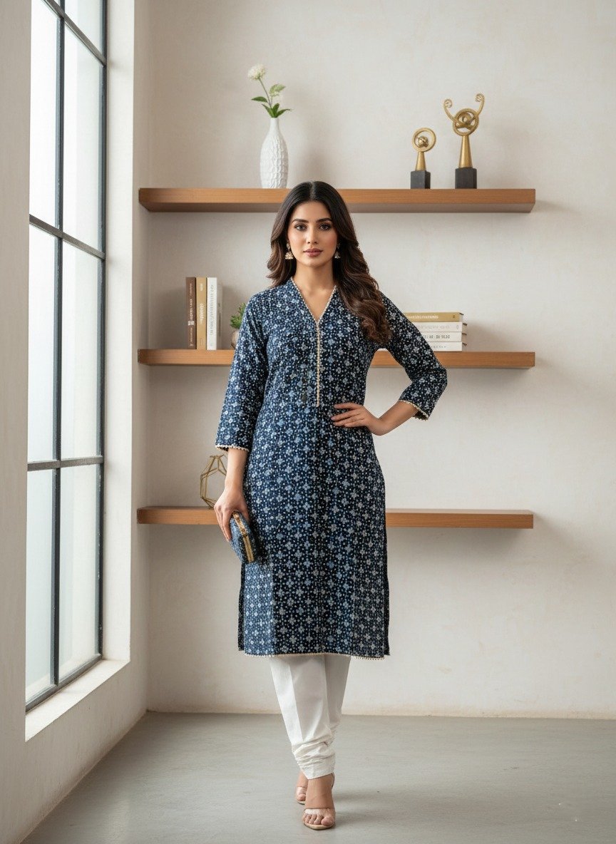 Navy Blue printed kurta & trouser ( 2pcs )