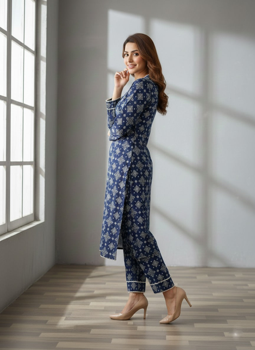 Blue kurta and trouser set ( 2pcs )