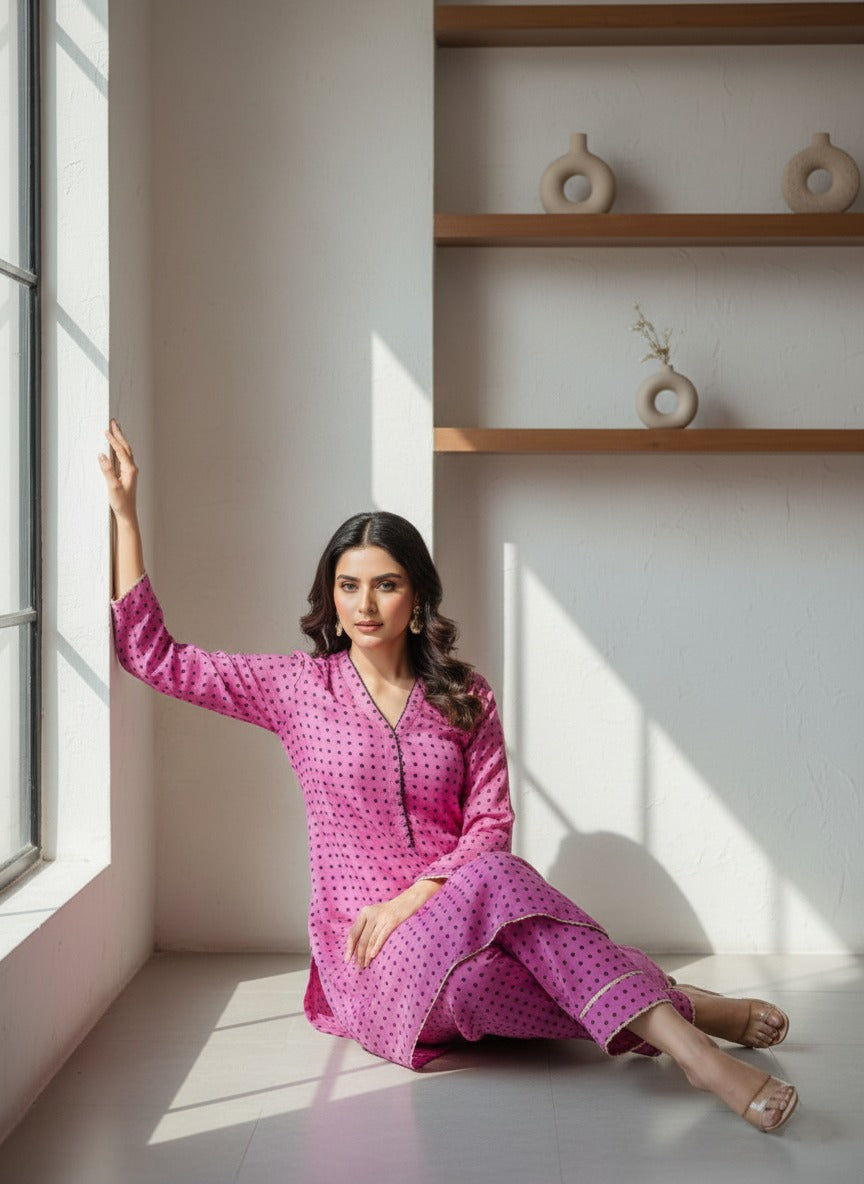 Pink Kurta & Trouser Set Ready-to-wear 2-piece