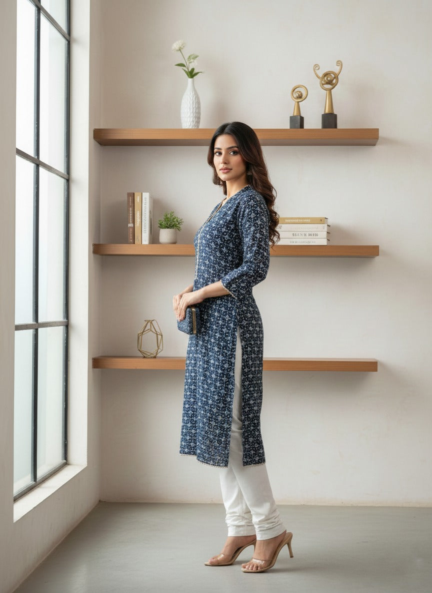 Navy Blue printed kurta & trouser ( 2pcs )