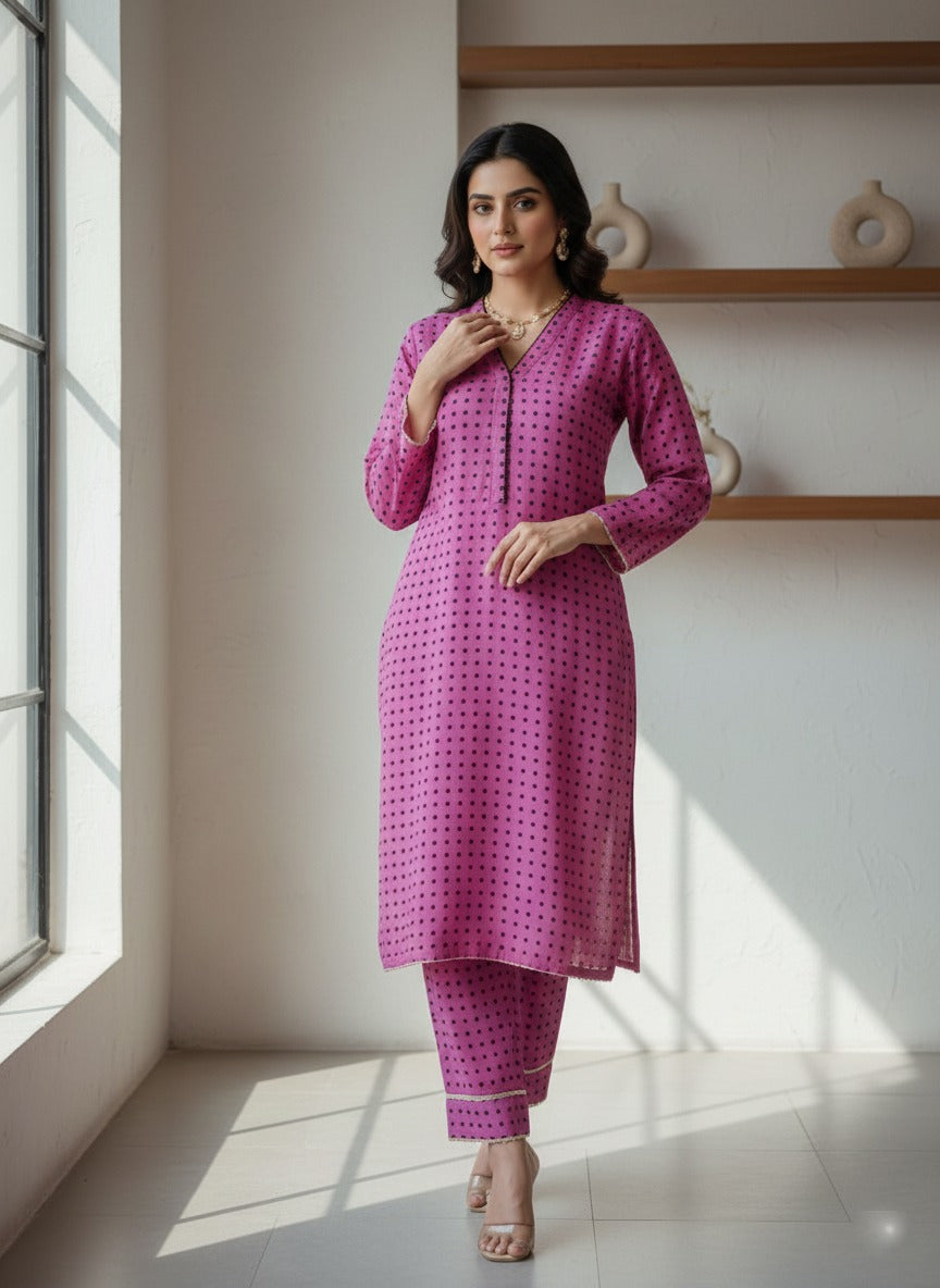 Pink Kurta & Trouser Set Ready-to-wear 2-piece