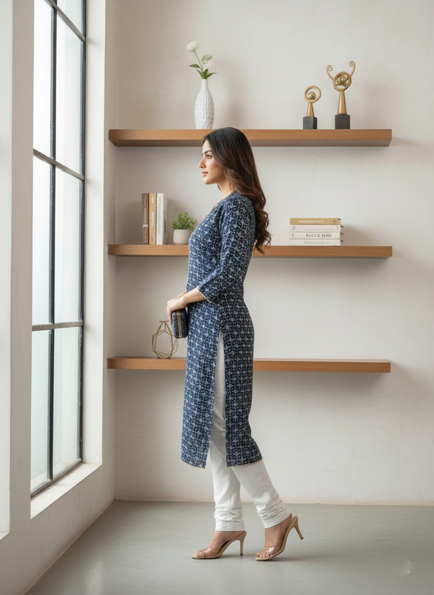 Navy Blue printed kurta & trouser ( 2pcs )