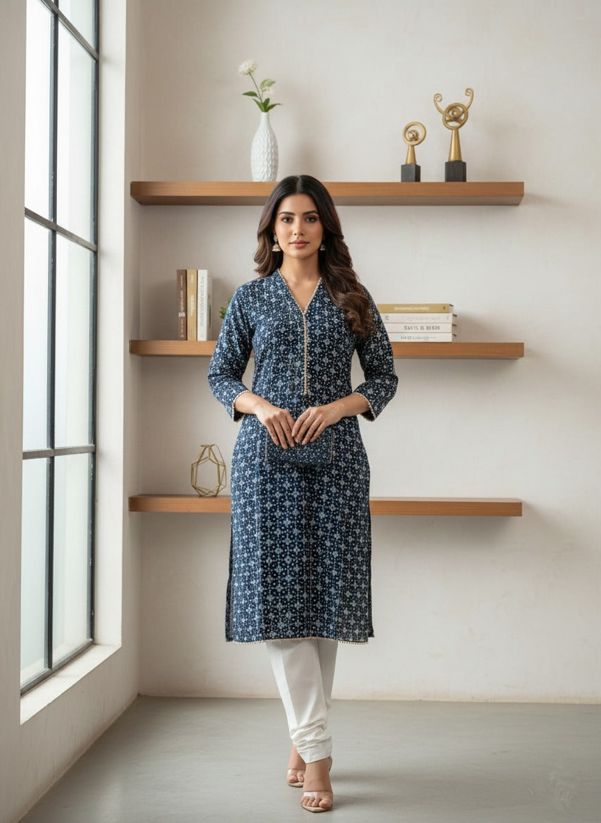 Navy Blue printed kurta & trouser ( 2pcs )