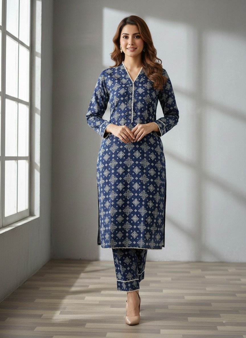 Blue kurta and trouser set ( 2pcs )