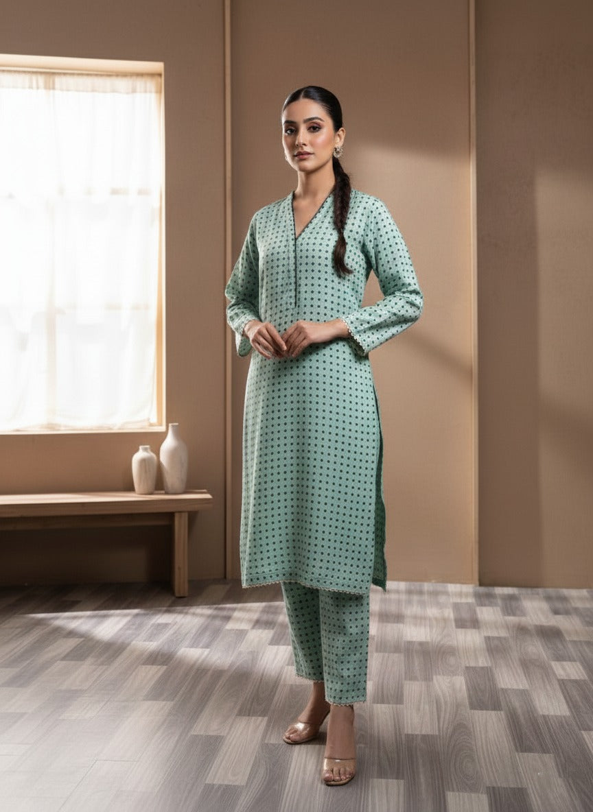 light mint green kurta and trouser set ( 2pcs )