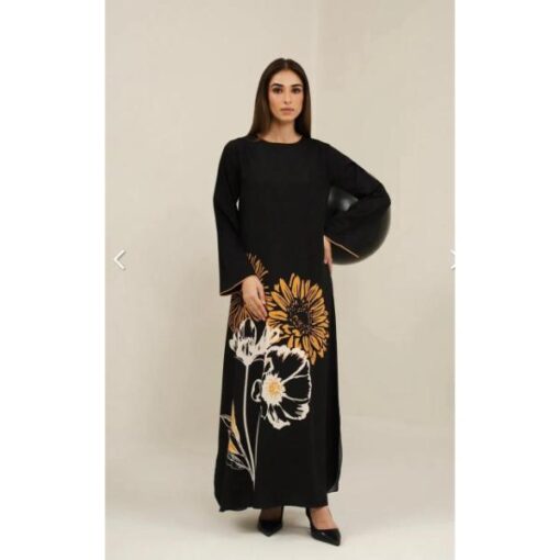 Black Sunflower Printed Long Dress 2PCS