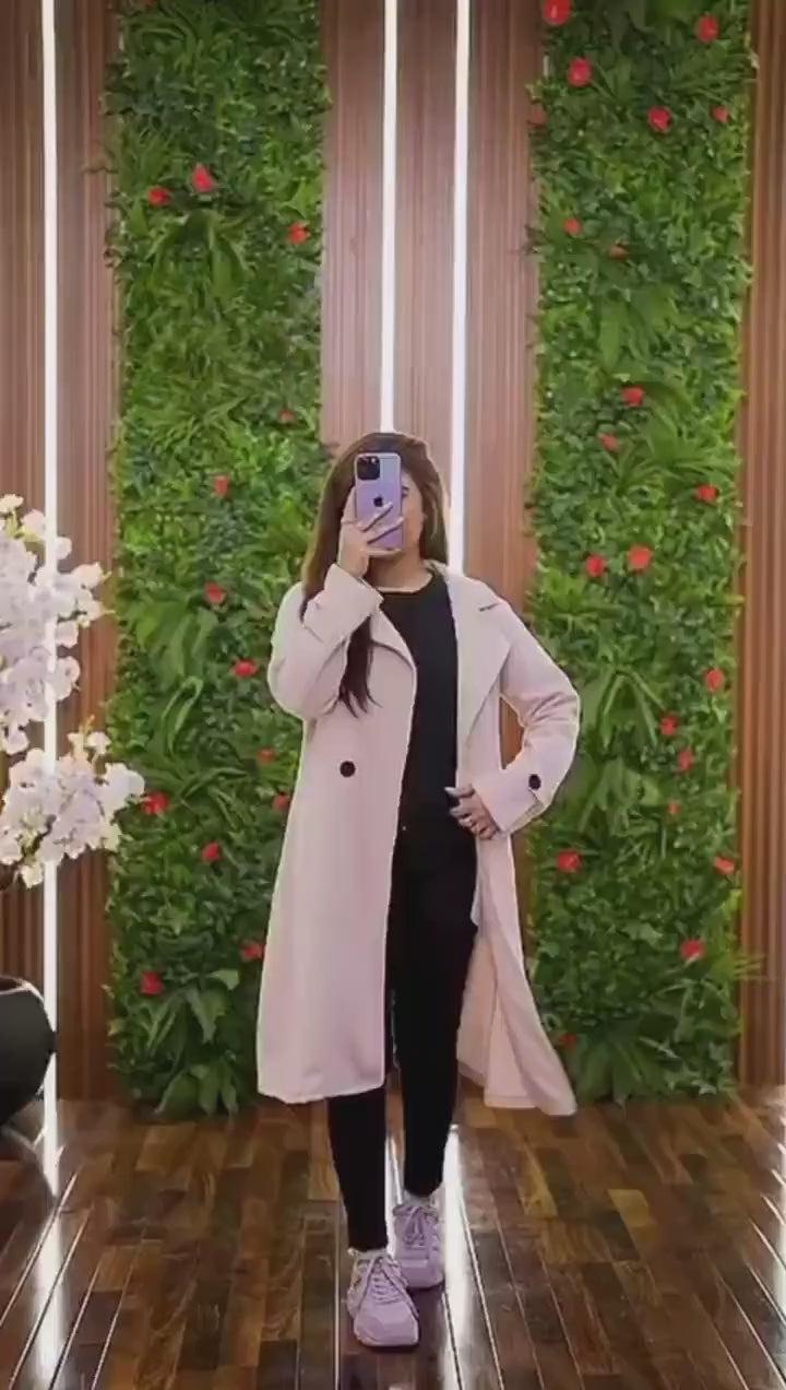 Women’s Double Fleece Long Coat One Button Winter Jacket with Collar, Elegant Fashion