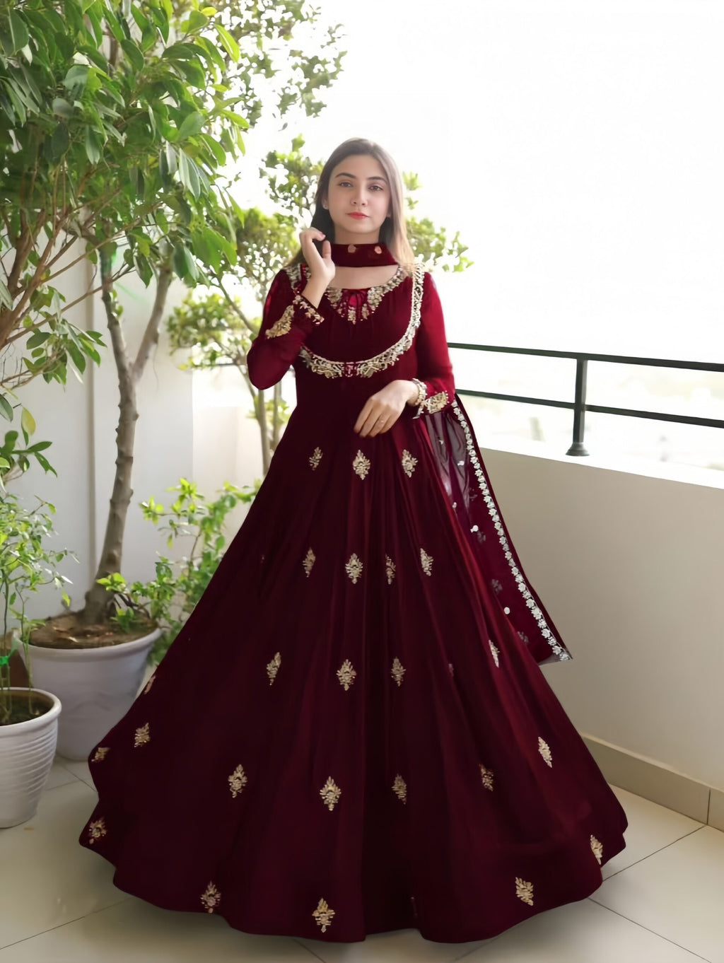 Graceful Embroidered Maxi Dupatta 3-Piece Ensemble