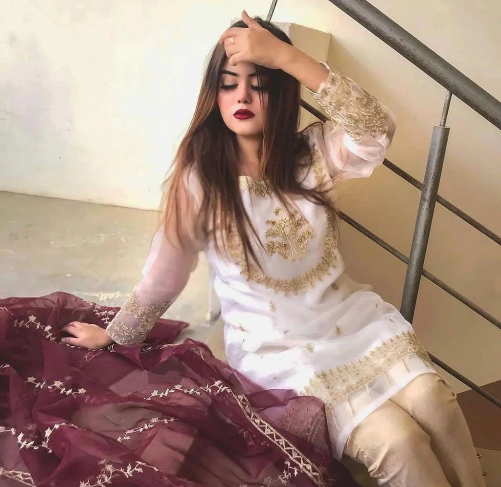 Elegant Organza Hand-Embroidered 3-Piece Stitched Suit