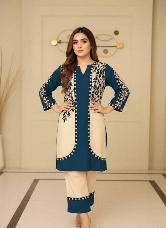 2 Pcs Women’s Stitched Swiss Lawn Printed Shirt And Trouser