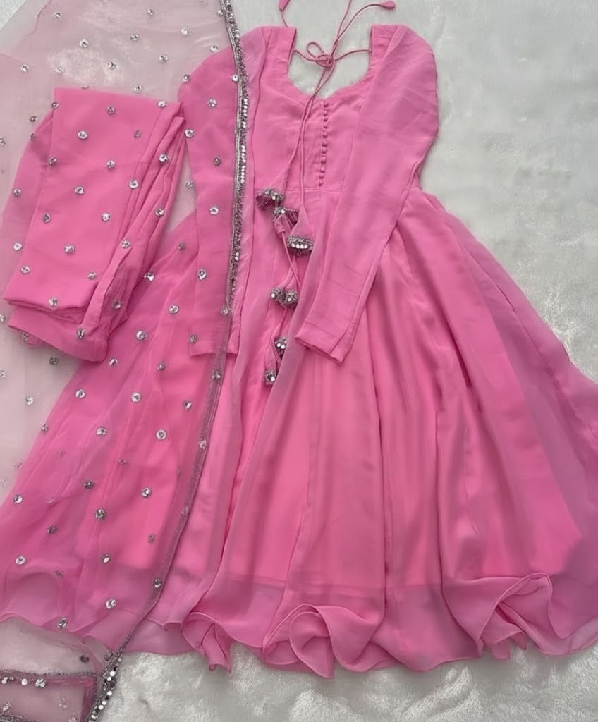 Stitched Chiffon 3 pcs MAXI Dress With Lace Work Dupatta