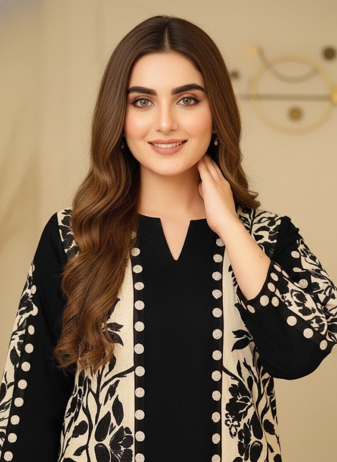 2 Pcs Women’s Stitched Swiss Lawn Printed Shirt And Trouser