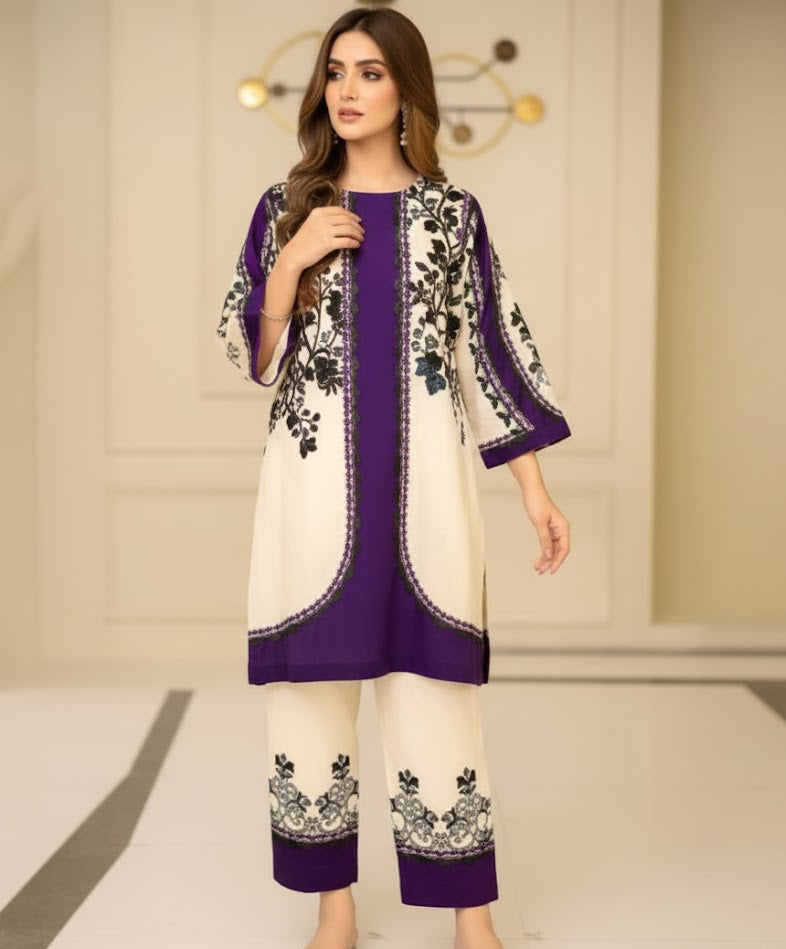 2 Pcs Women’s Stitched Swiss Lawn Printed Shirt And Trouser