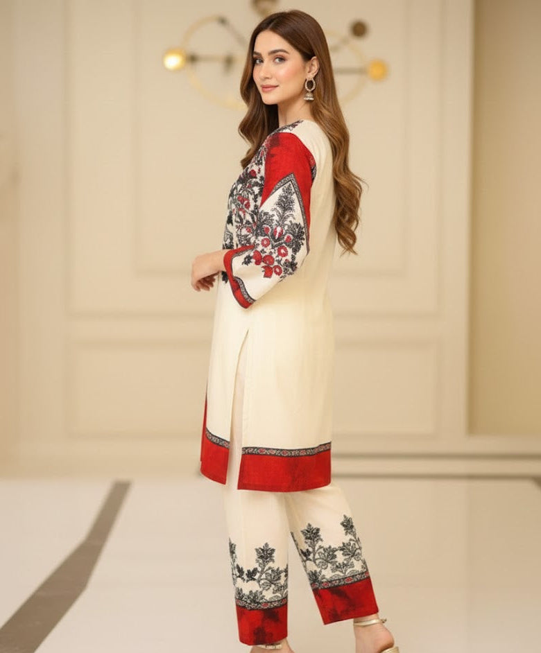 2 Pcs Women’s Stitched Swiss Lawn Printed Shirt And Trouser